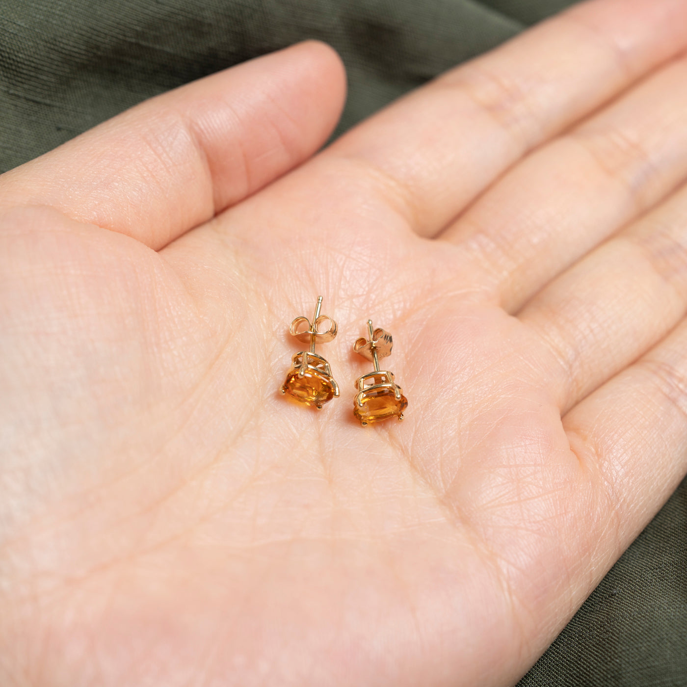 14K Oval Cut Citrine Stud Earings