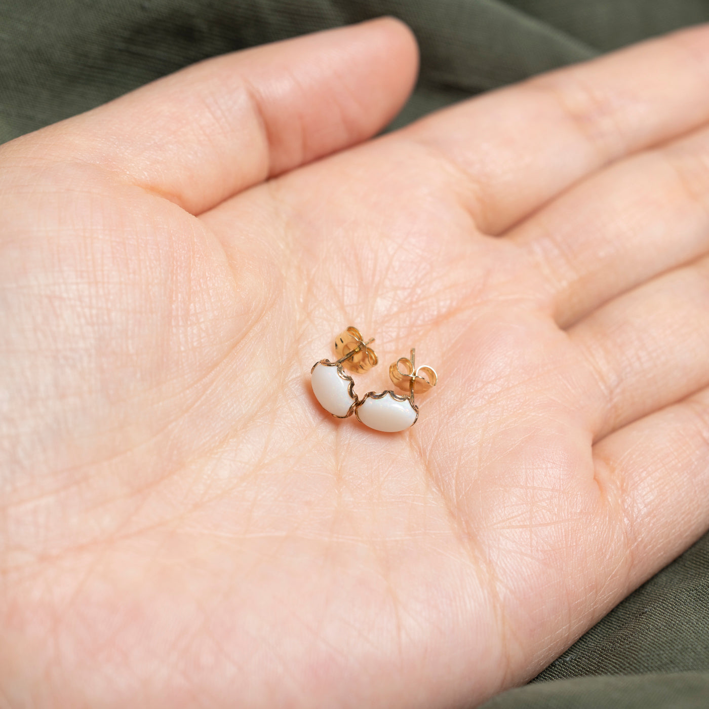 14K Oval Cabochon Opal Stud Earrings