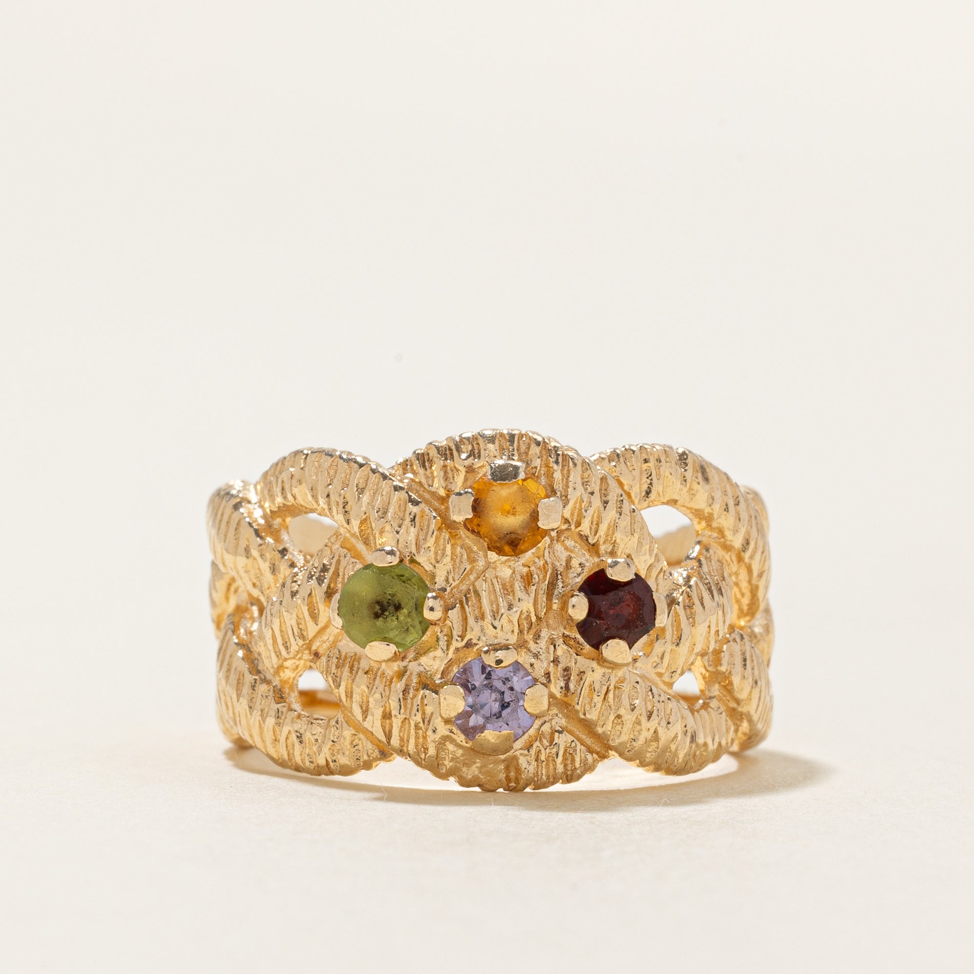 'Birks' Multi Gemstone Textured Cross Over Ring | 0.40ctw | SZ 6.0 |