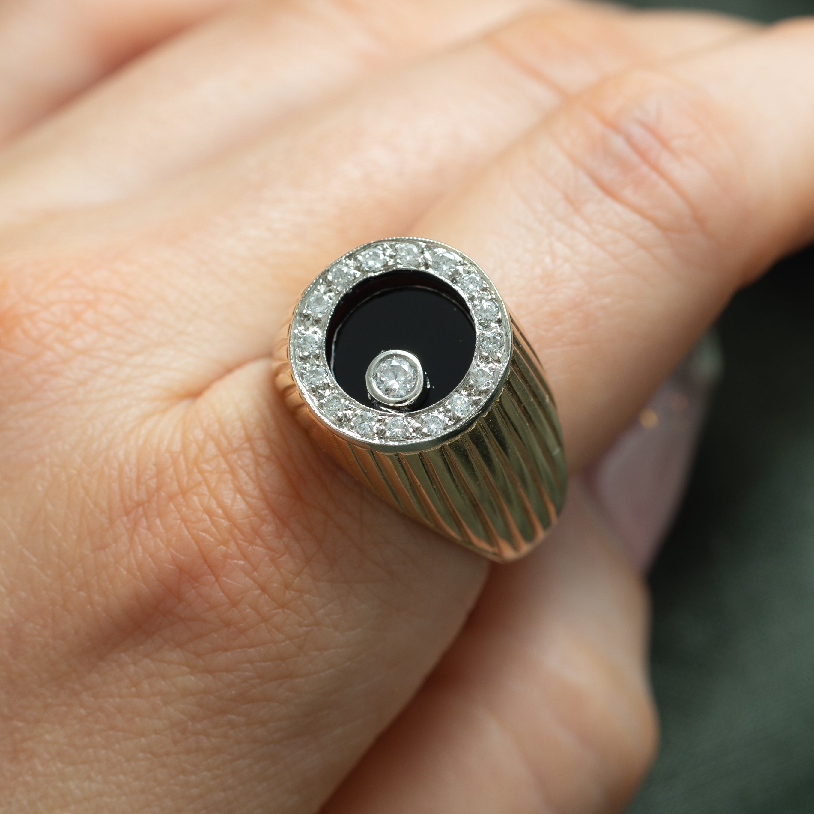 Spinning Onyx & Diamond Halo Cocktail Ring | 0.24ctw | SZ 9.5 |