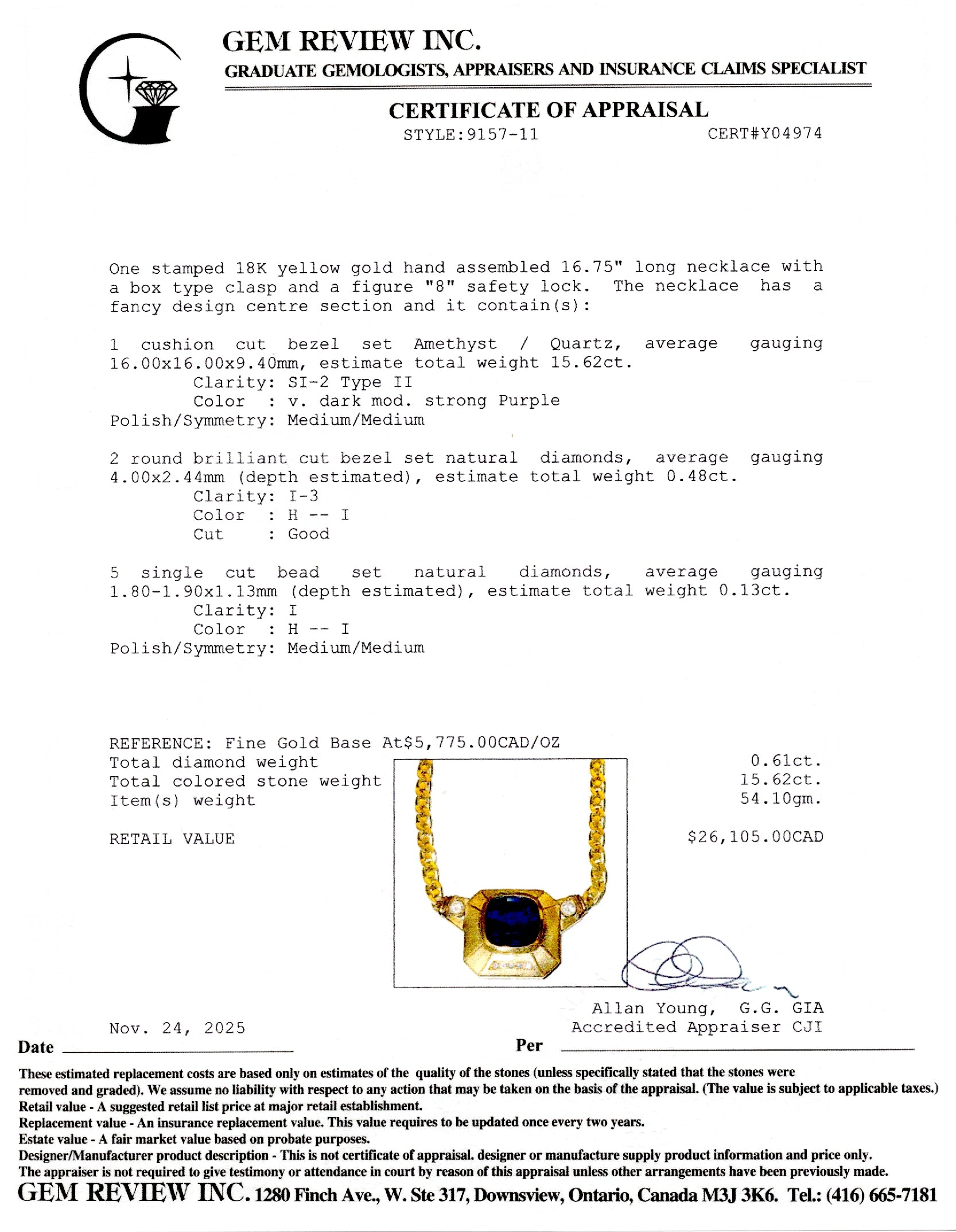 Collier cocktail en or 18 carats avec améthyste et diamants | 15,62 ct, 0,48 ct, 0,13 ct au total | 42,5 cm
