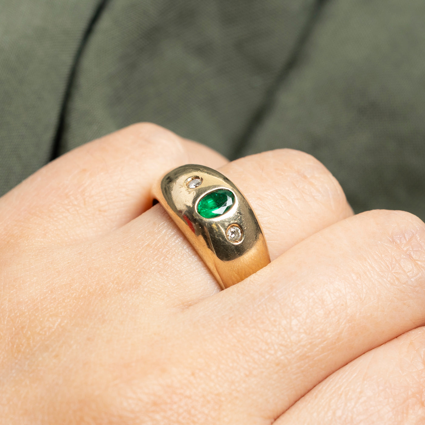 Emerald & Diamond Bezel Set Ring | 0.37ct, 0.07ctw | SZ 10.25