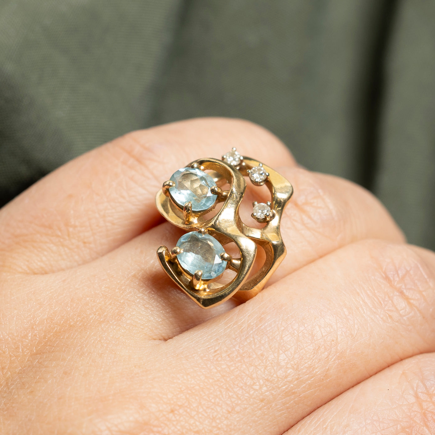 Aquamarine and Diamond Cocktail Ring | 2.08ctw, 0.14ctw | SZ 7.25