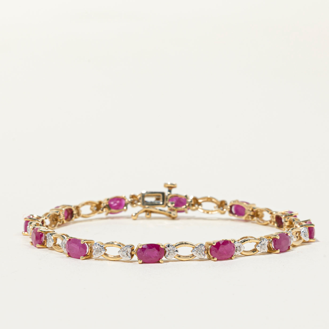 Ruby & Diamond Tennis Bracelet | 6.72ctw, 0.12ctw | 7.25"
