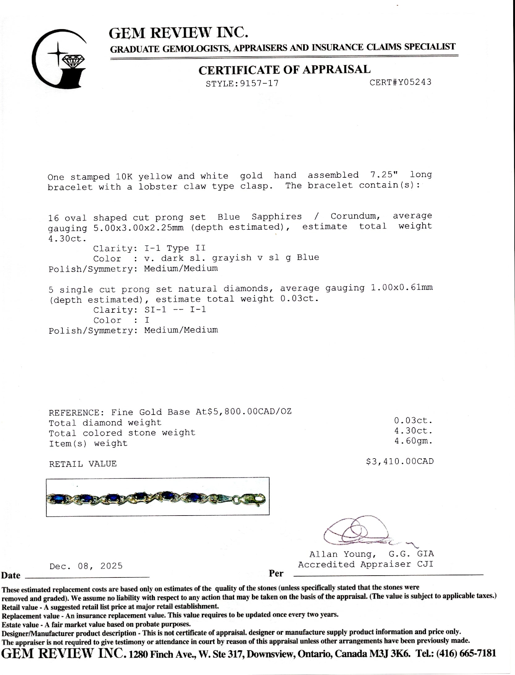 Bracelet tennis saphir et diamants | 4,3 ct au total, 0,03 ct | 18,4 cm