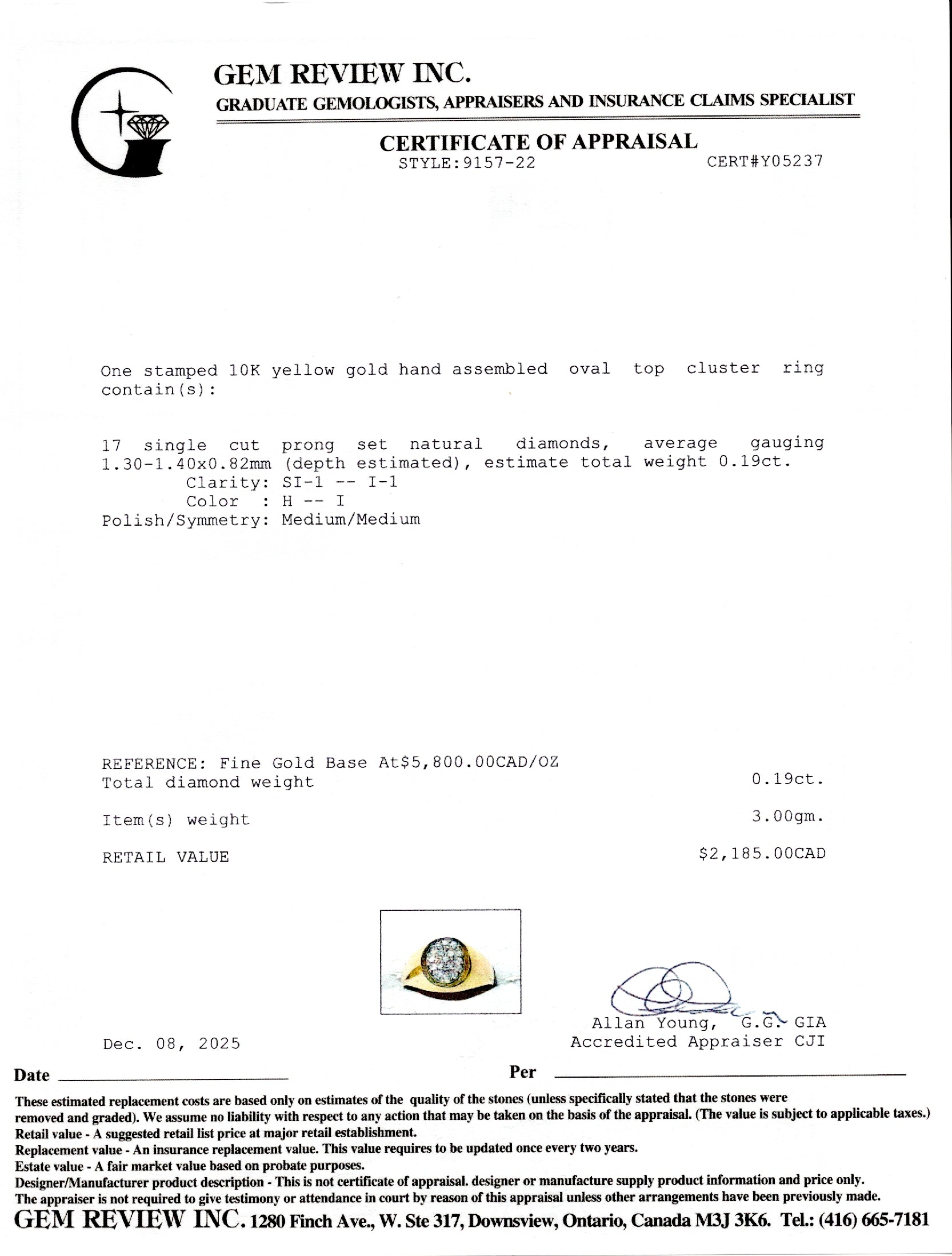 Diamond Cluster Oval Signet Ring | 0.19ctw | SZ 8