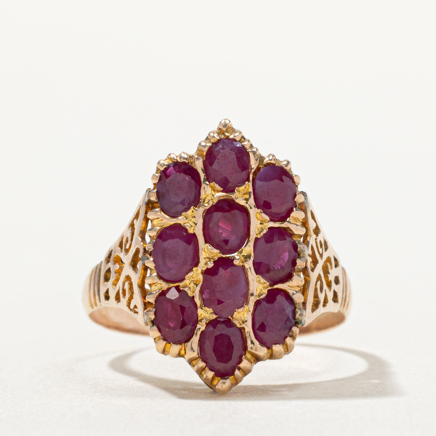 14k Ruby Cluster Textured Openwork Ring | 2.00ctw | SZ 7.5