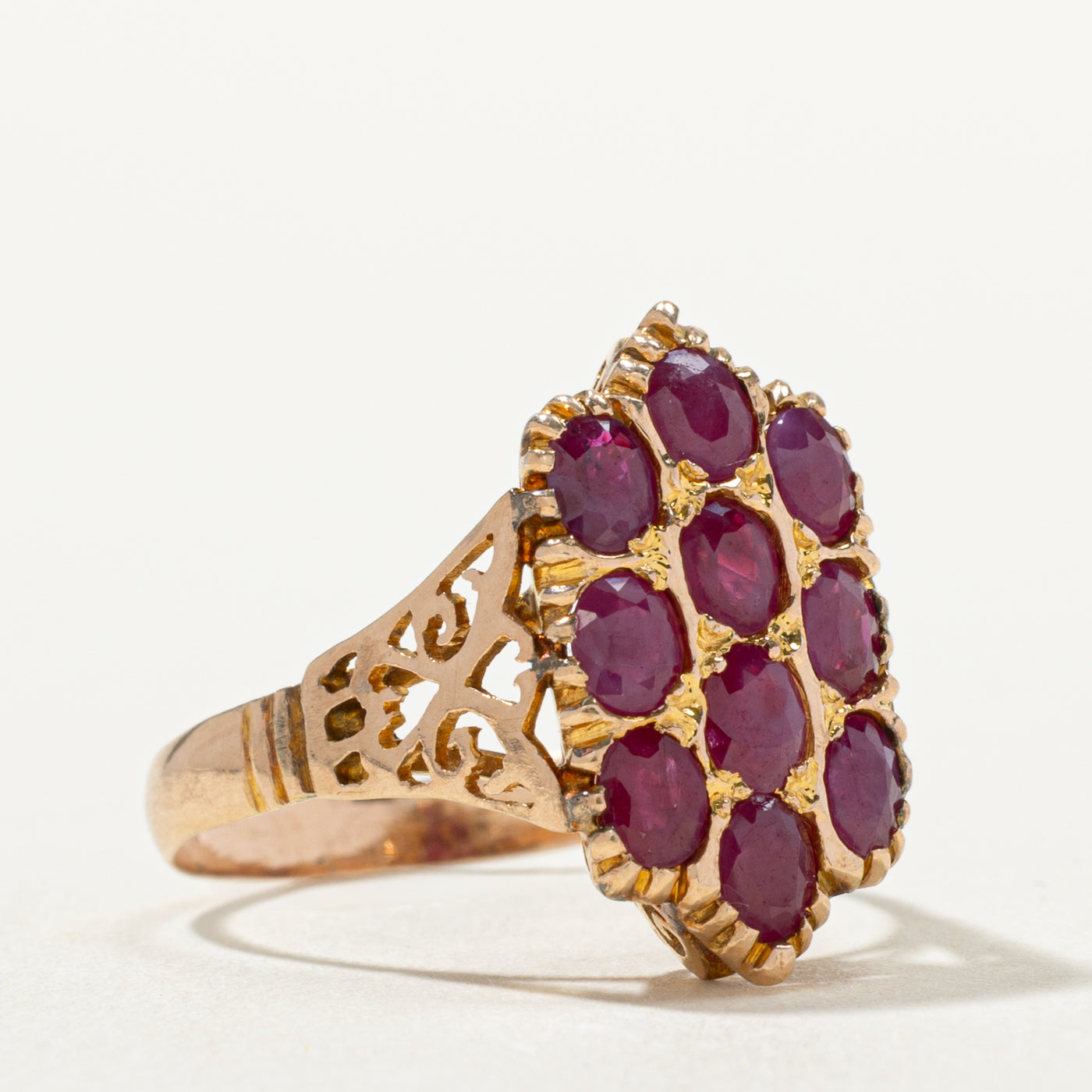 14k Ruby Cluster Textured Openwork Ring | 2.00ctw | SZ 7.5