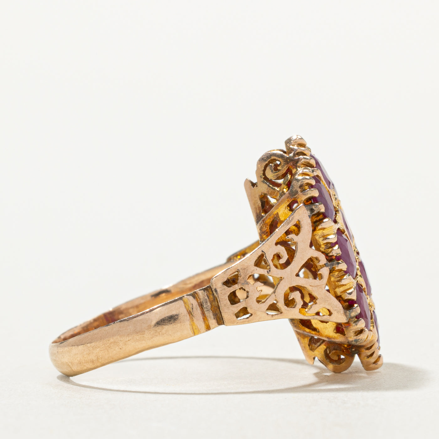 14k Ruby Cluster Textured Openwork Ring | 2.00ctw | SZ 7.5