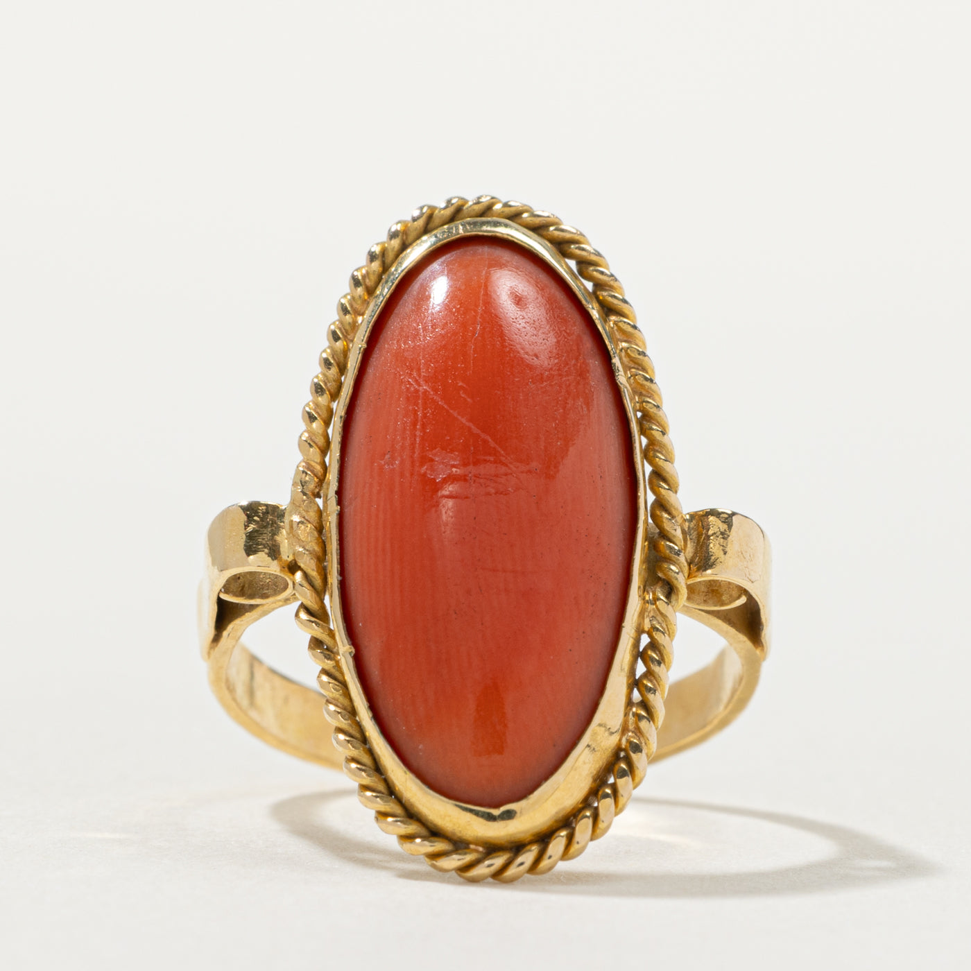 18k Bezel Set Coral Cocktail Ring | 4.35ct | SZ 7