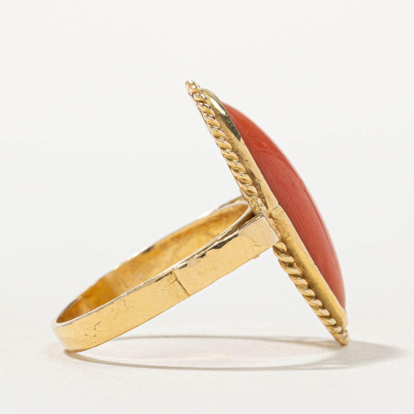 18k Bezel Set Coral Cocktail Ring | 4.35ct | SZ 7