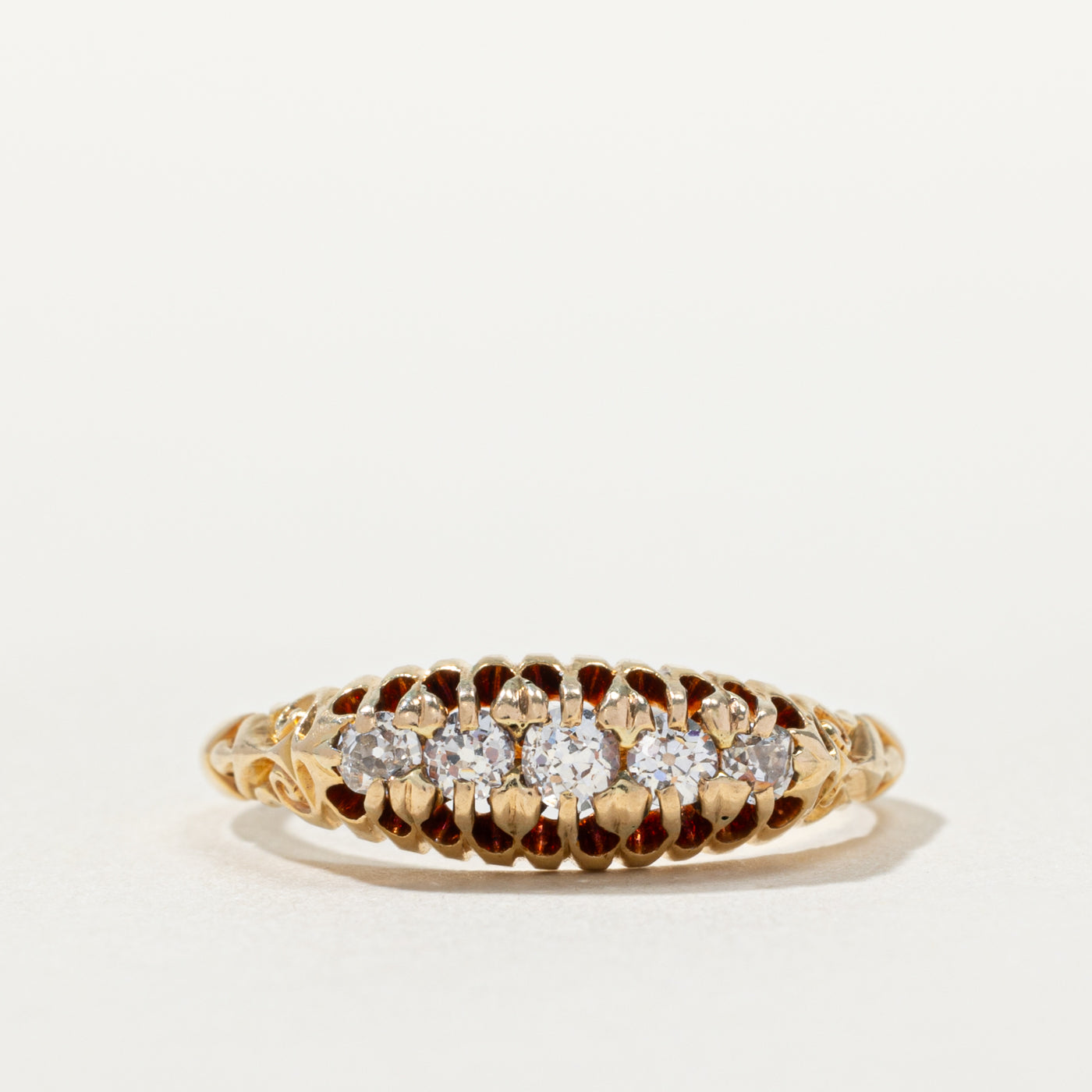 Edwardian 18k Five Stone Diamond Boat Ring | 0.36ctw | SZ 8
