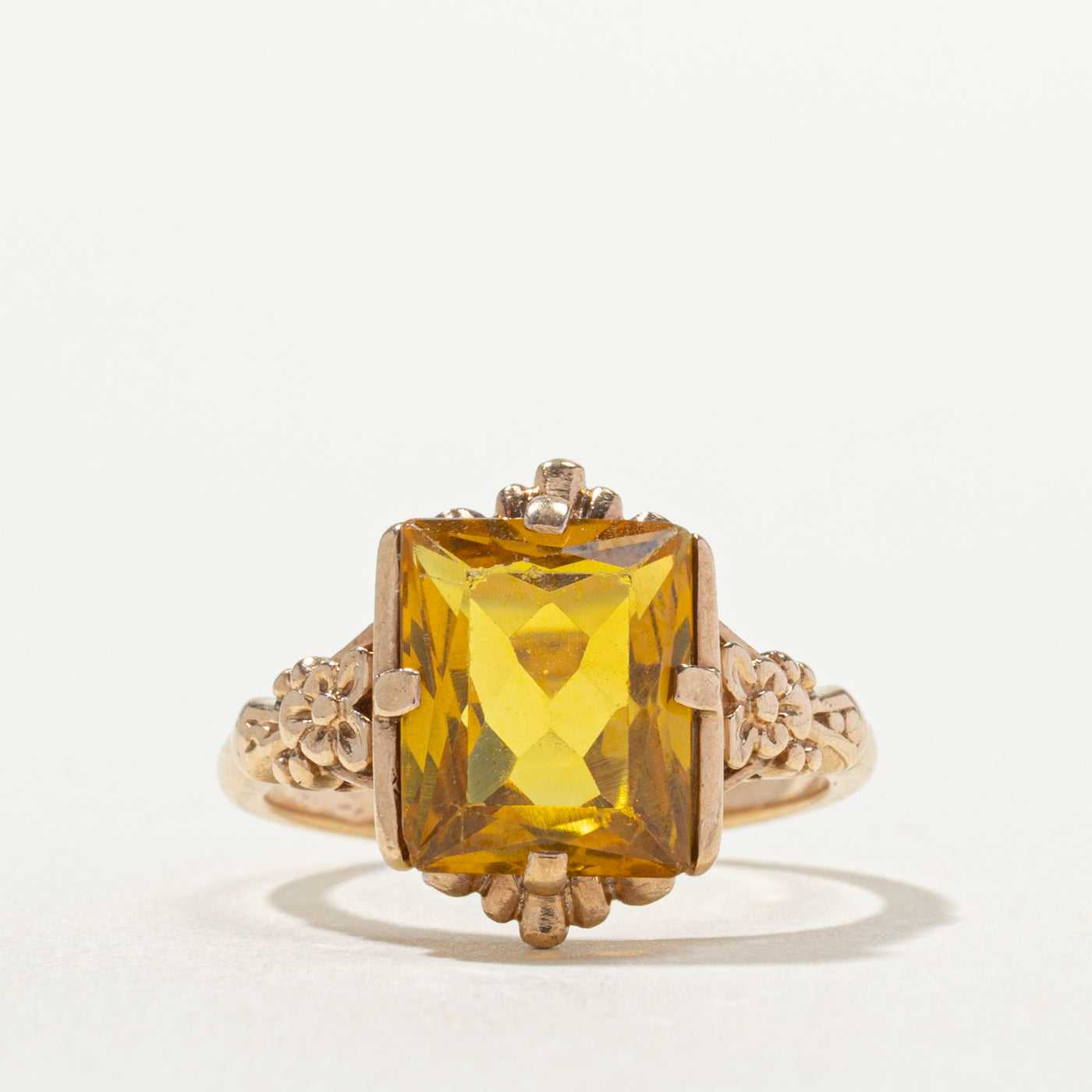 10k Synthetic Sapphire Floral Engraved Ring | 3.50ct | SZ 5.25