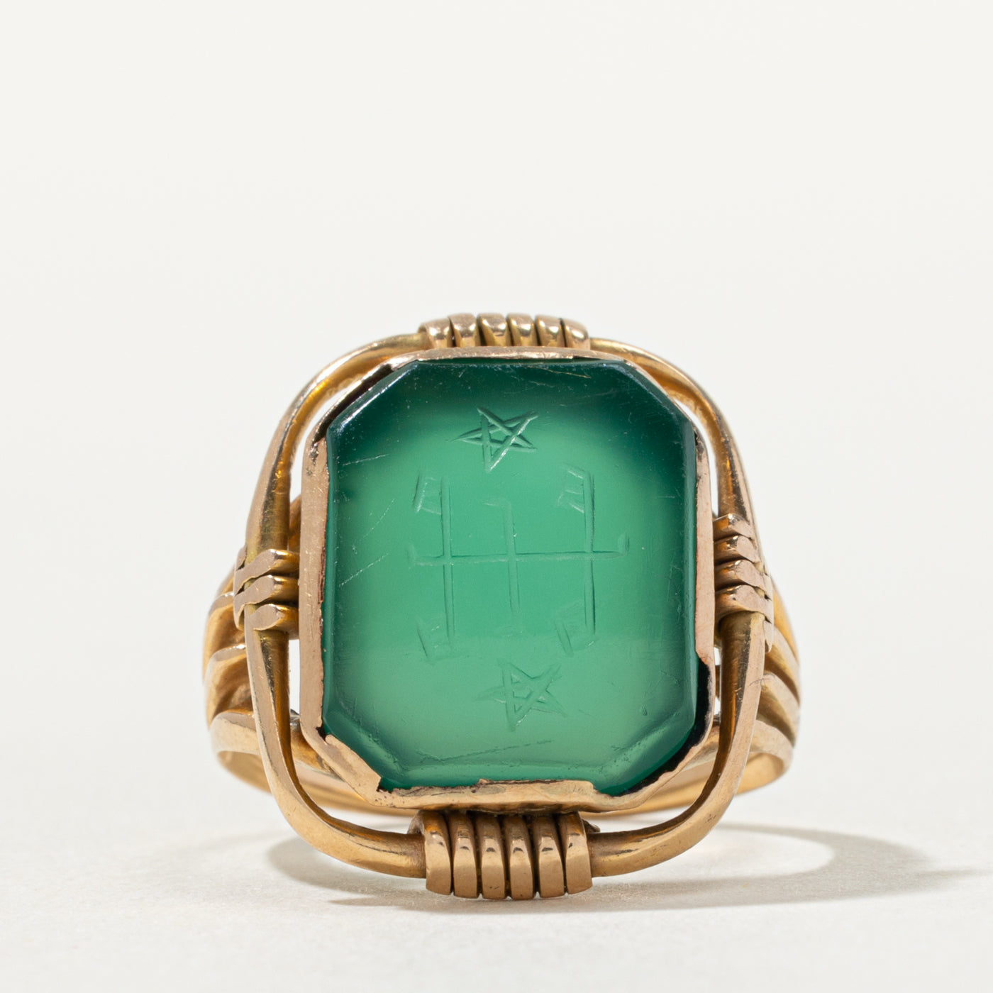 18k Chrysoprase Baha'i Symbol Ring | 3.20ct | SZ 2