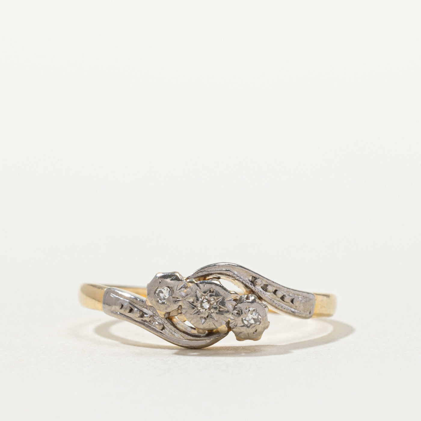 18k Illusion Set Three Stone Diamond Bypass Ring | 0.03ctw | SZ 7.5
