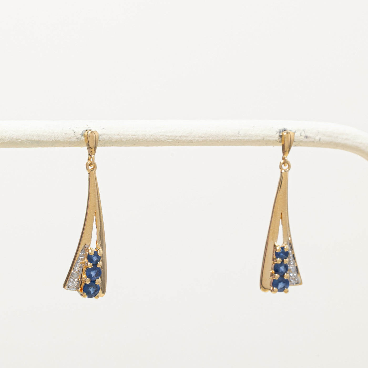 18k Sapphire & Diamond Geometric Drop Earrings | 0.20ctw, 0.01ctw