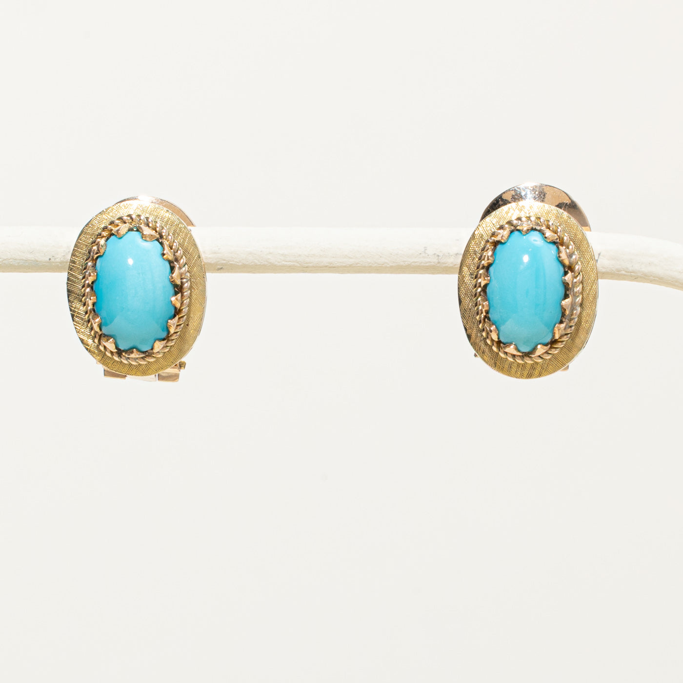 14k Retro Turquoise Bezel Set Earrings | 4.56ctw