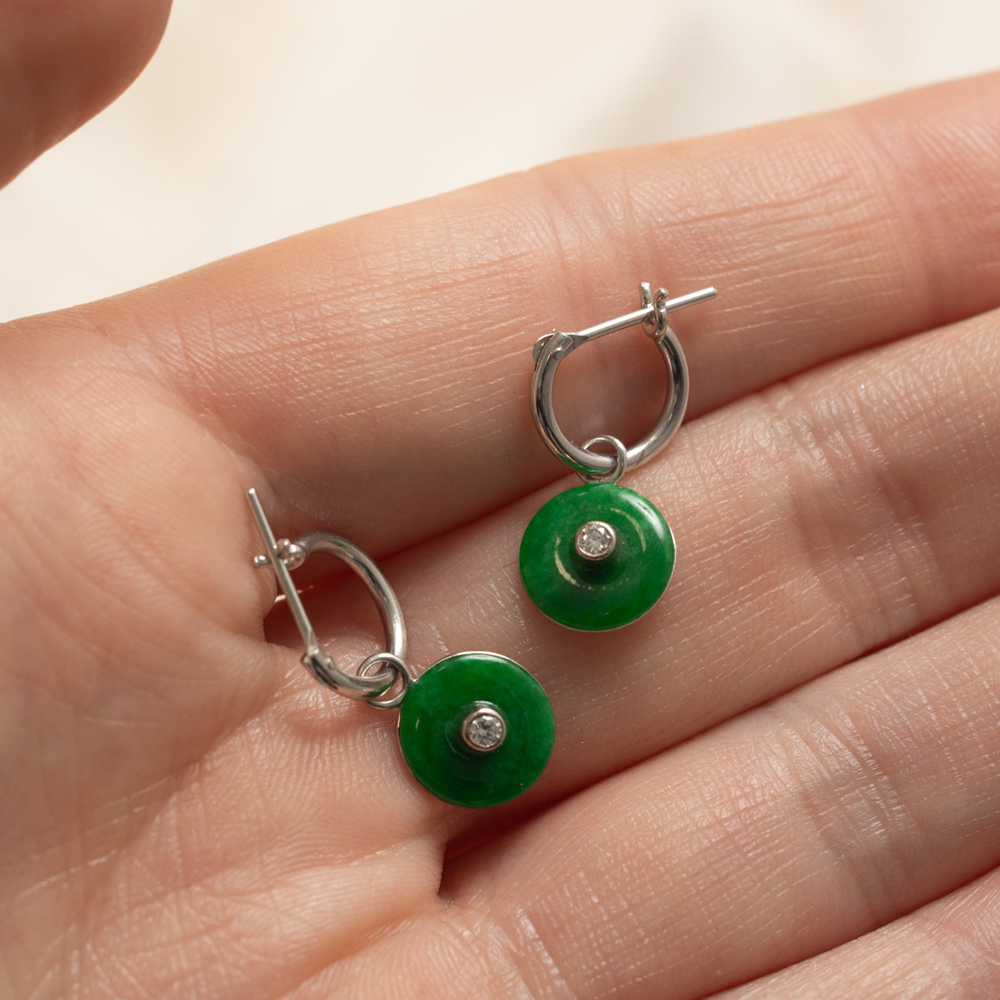 18k Jadeite Donut & Diamond Drop Earrings | 0.60ctw, 0.05ctw