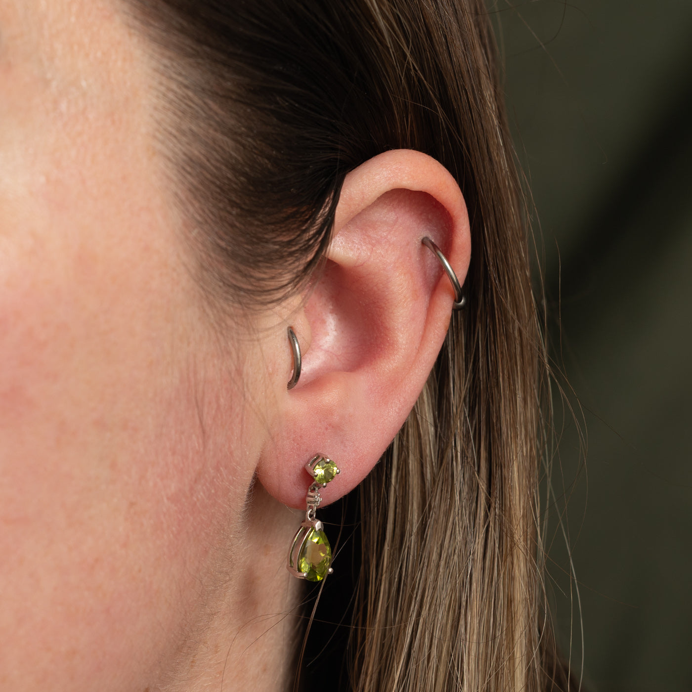 10k Peridot & Diamond Drop Earrings | 3.00ctw, 0.01ctw