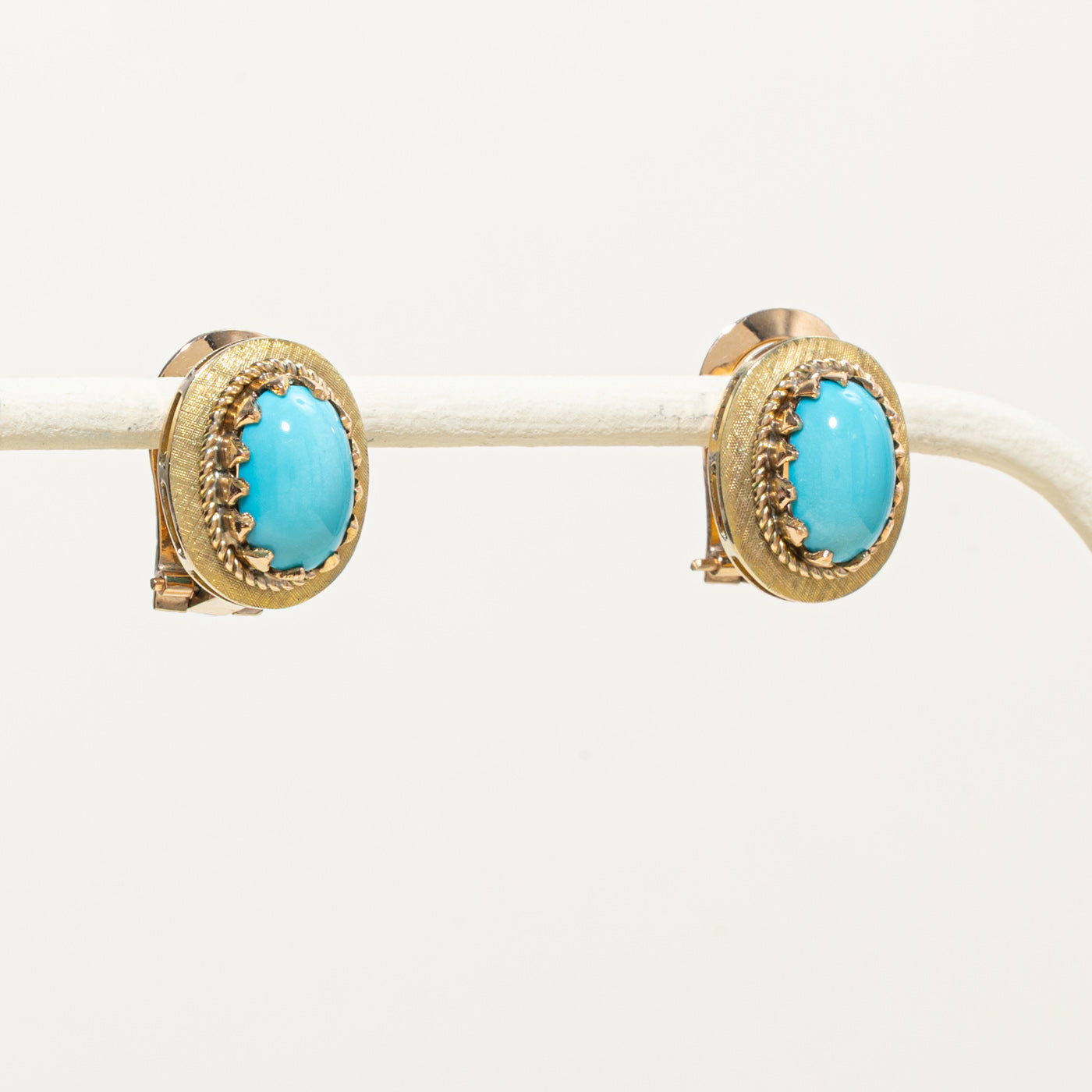 14k Retro Turquoise Bezel Set Earrings | 4.56ctw