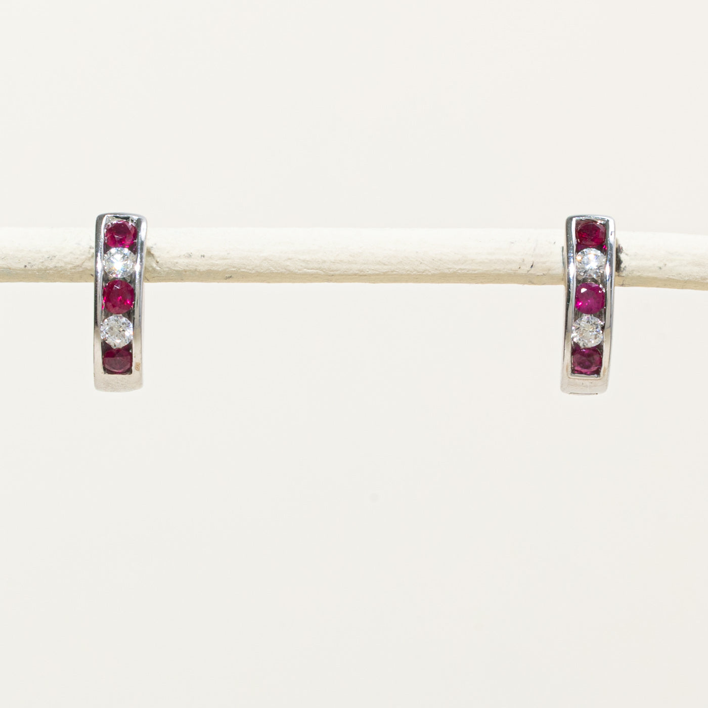 14k Synthetic Ruby & Natural Diamond Huggies Earrings | 0.40ctw, 0.20ctw