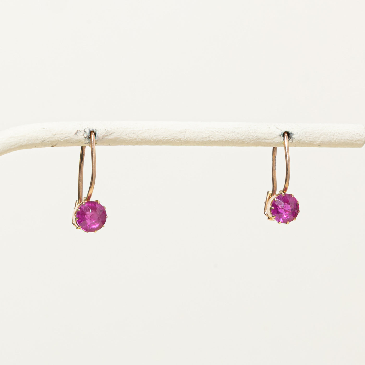 1971 Soviet Hallmarked Synthetic Ruby Drop Earrings | 1.40ctw