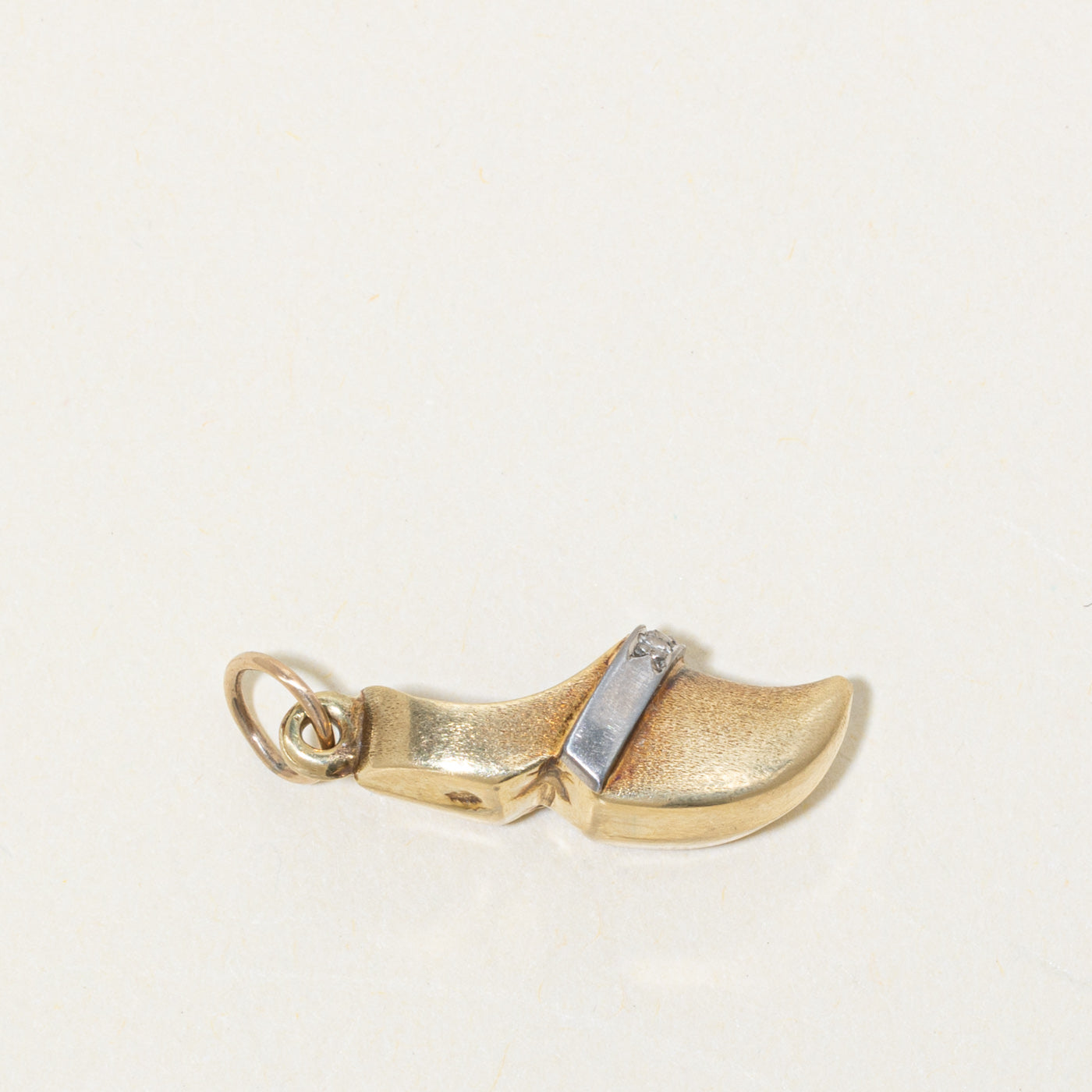 Dutch 14k Diamond Wooden Clog Shoe Charm