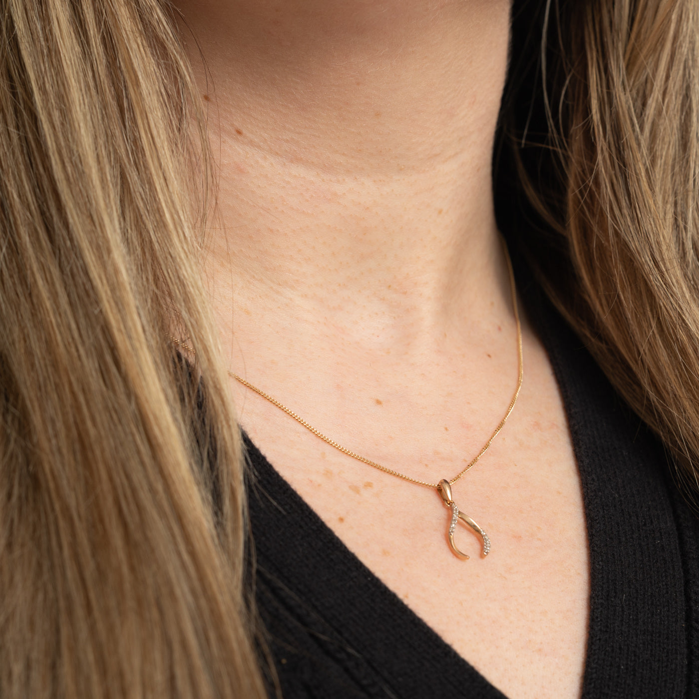10k Rose Gold Diamond Wishbone Pendant
