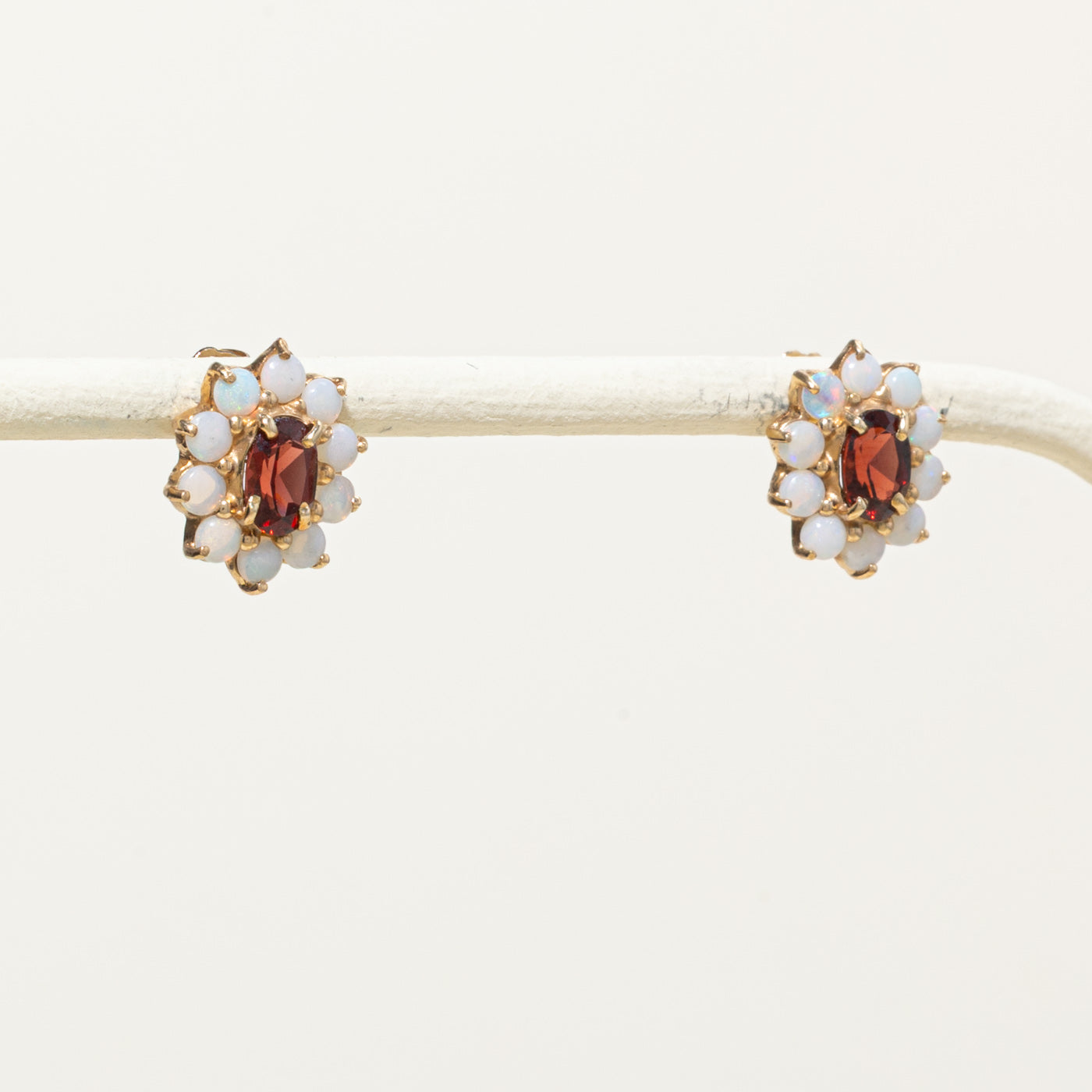 14k Garnet & Opal Petal Halo Stud Earrings | 2.0ctw