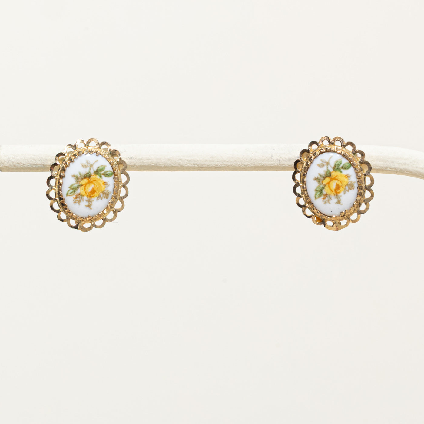 10k Floral Porcelain Stud Earrings