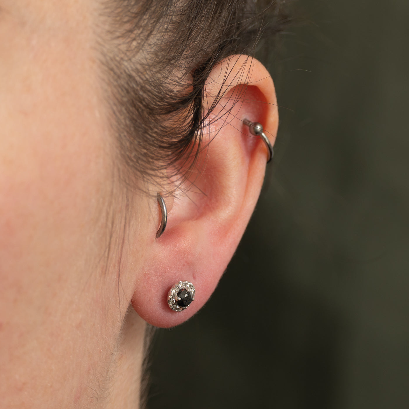Black & White Diamond Halo Stud Earrings | 0.6ctw
