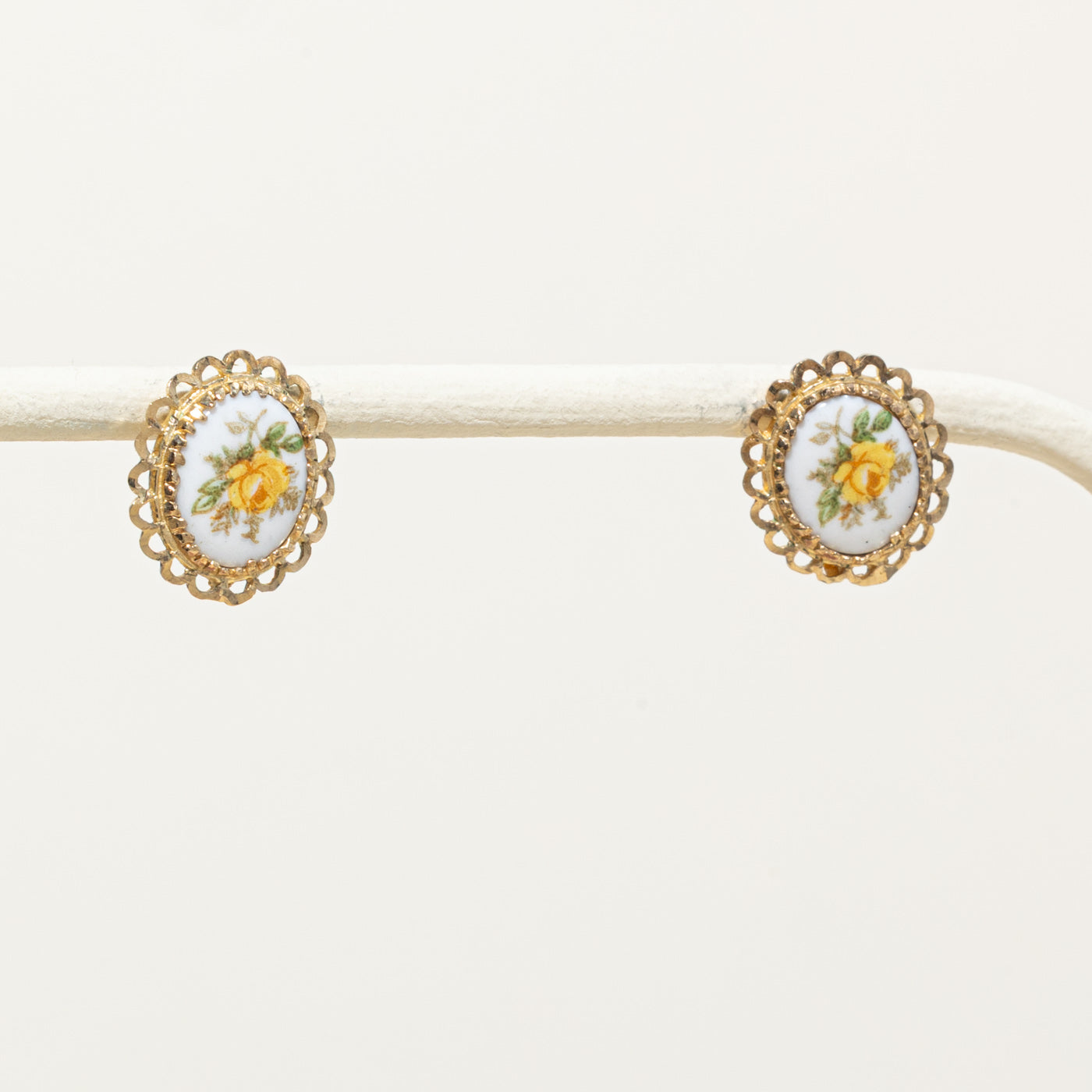 10k Floral Porcelain Stud Earrings