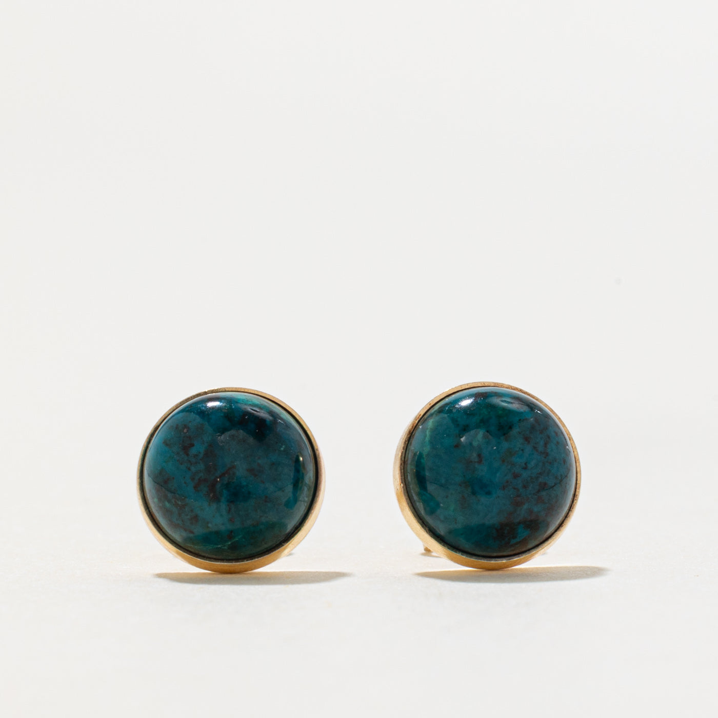 14k Bezel Set Chrysocolla Stud Earrings | 3.20ctw