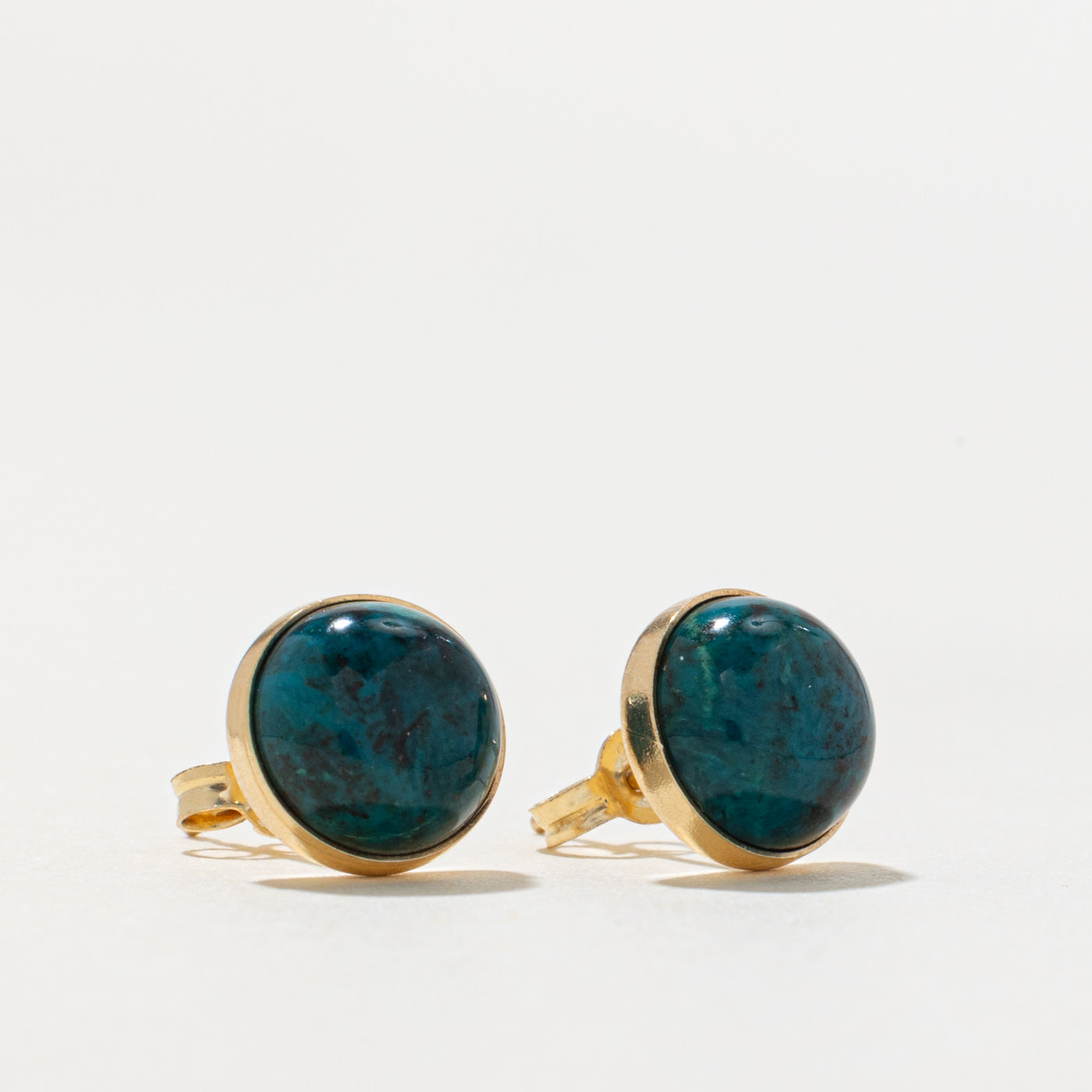 14k Bezel Set Chrysocolla Stud Earrings | 3.20ctw