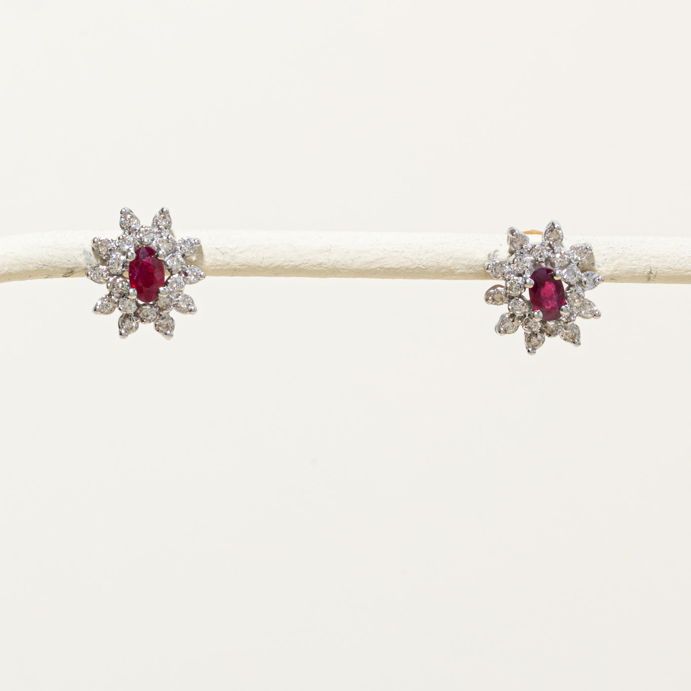 14k Ruby & Diamond Petal Halo Stud Earrings | 0.50ctw, 0.30ctw