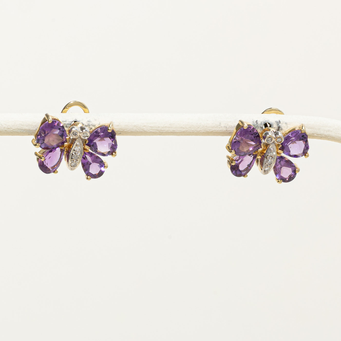 14k Amethyst & Diamond Butterfly Stud Earrings | 4.00ctw, 0.50ctw