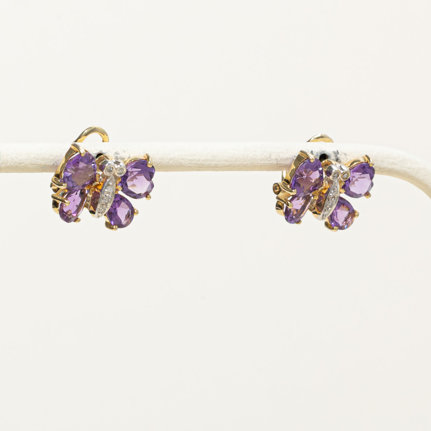 14k Amethyst & Diamond Butterfly Stud Earrings | 4.00ctw, 0.50ctw