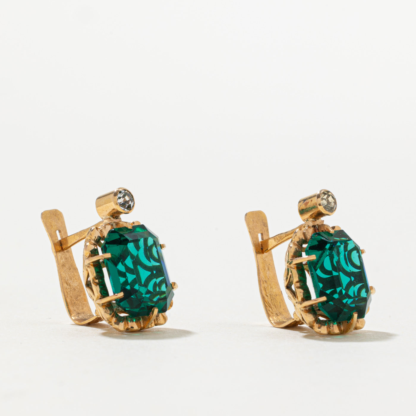 Portuguese Zircon & Synthetic Emerald Earrings | 5.20ctw, 0.06ctw