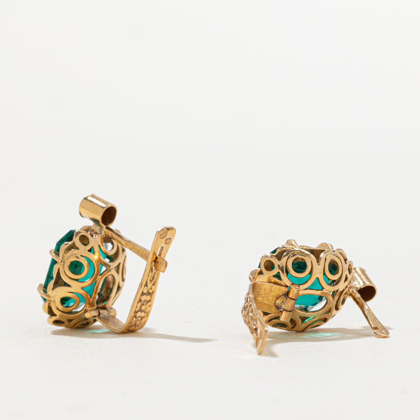 Portuguese Zircon & Synthetic Emerald Earrings | 5.20ctw, 0.06ctw