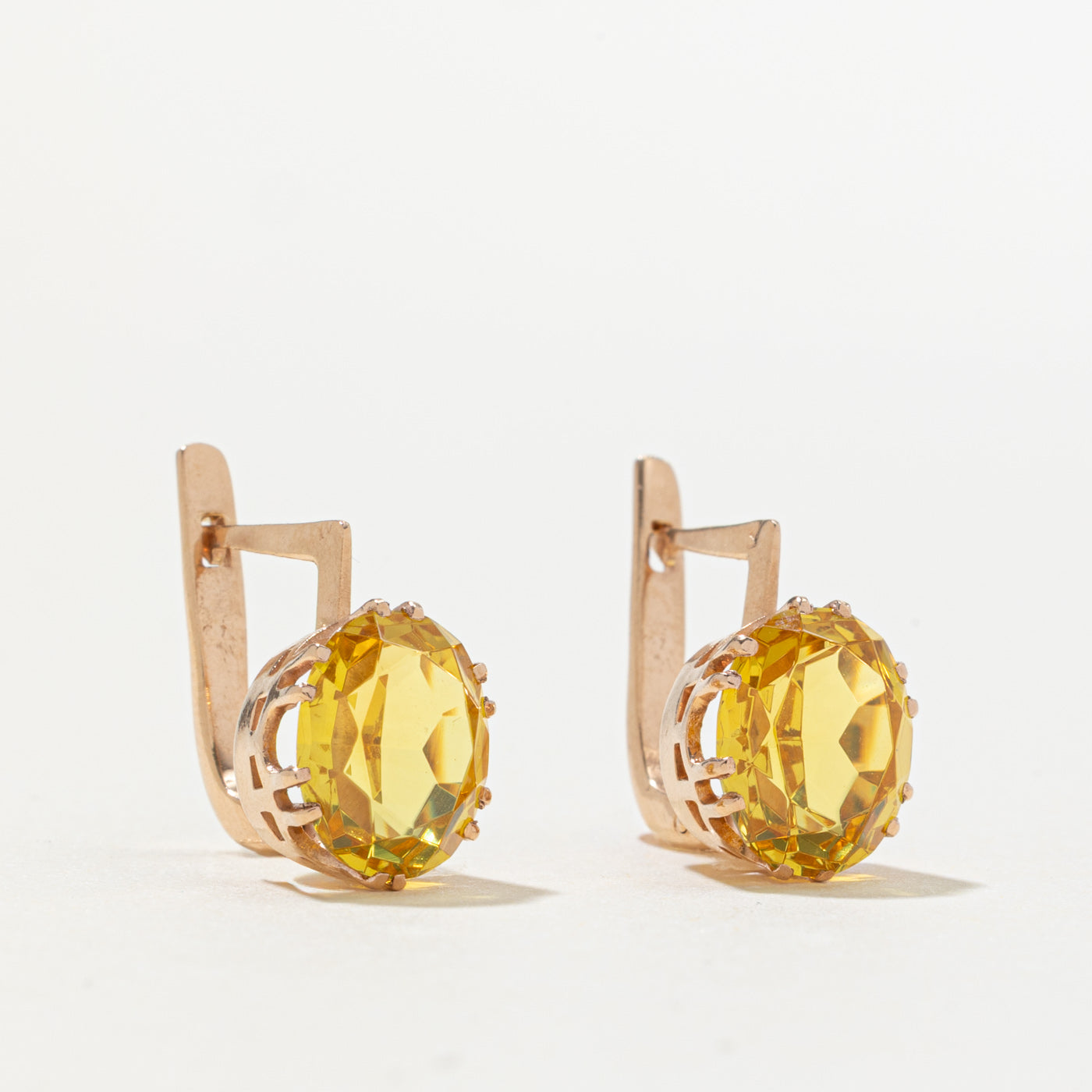 1974 Soviet Hallmarked Synthetic Sapphire Leverback Earrings | 6.20ctw