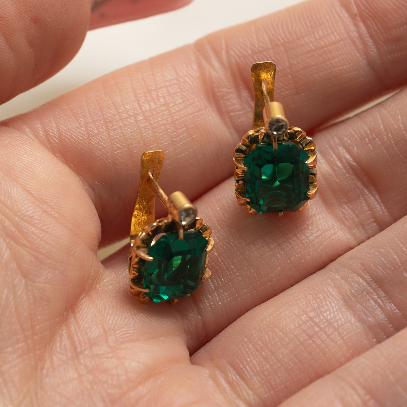 Portuguese Zircon & Synthetic Emerald Earrings | 5.20ctw, 0.06ctw