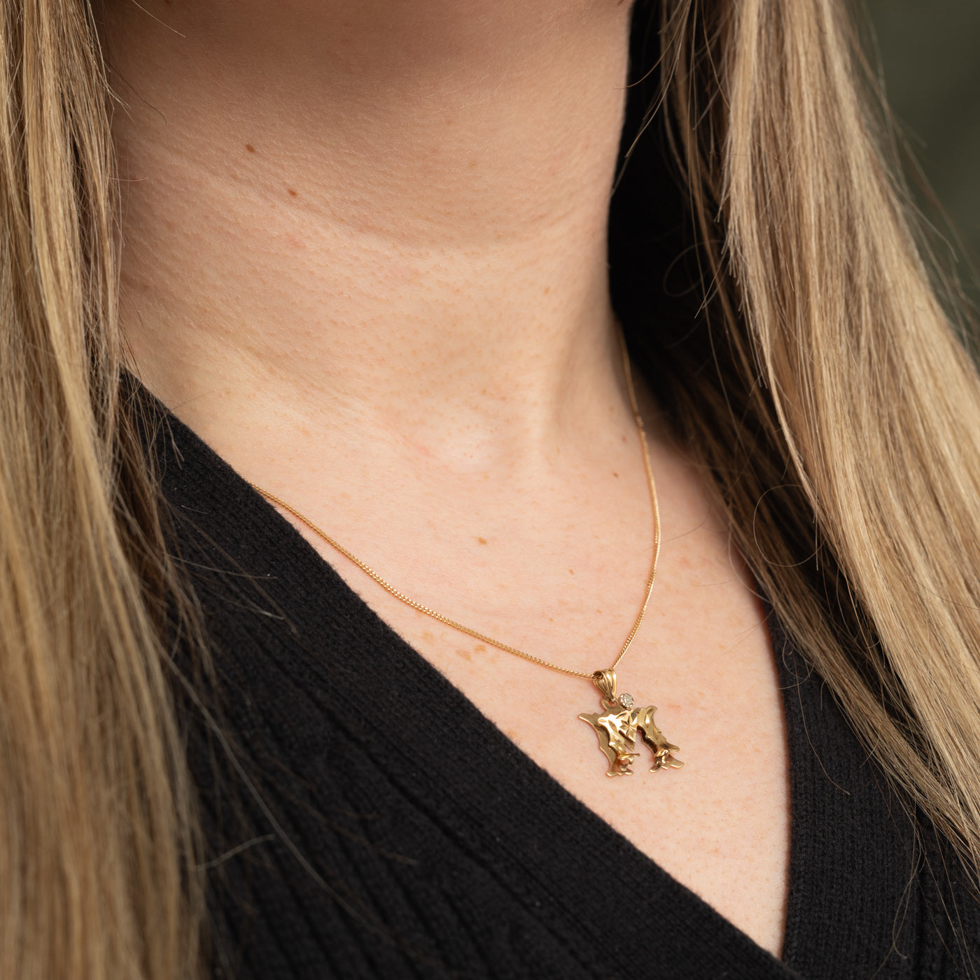 14k Diamond "M" Initial Pendant
