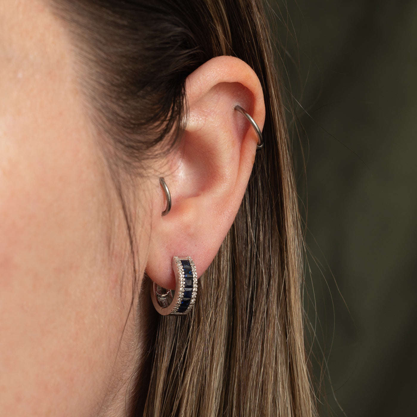14k Sapphire & Diamond Hoop Earrings | 1.00ctw, 0.10ctw
