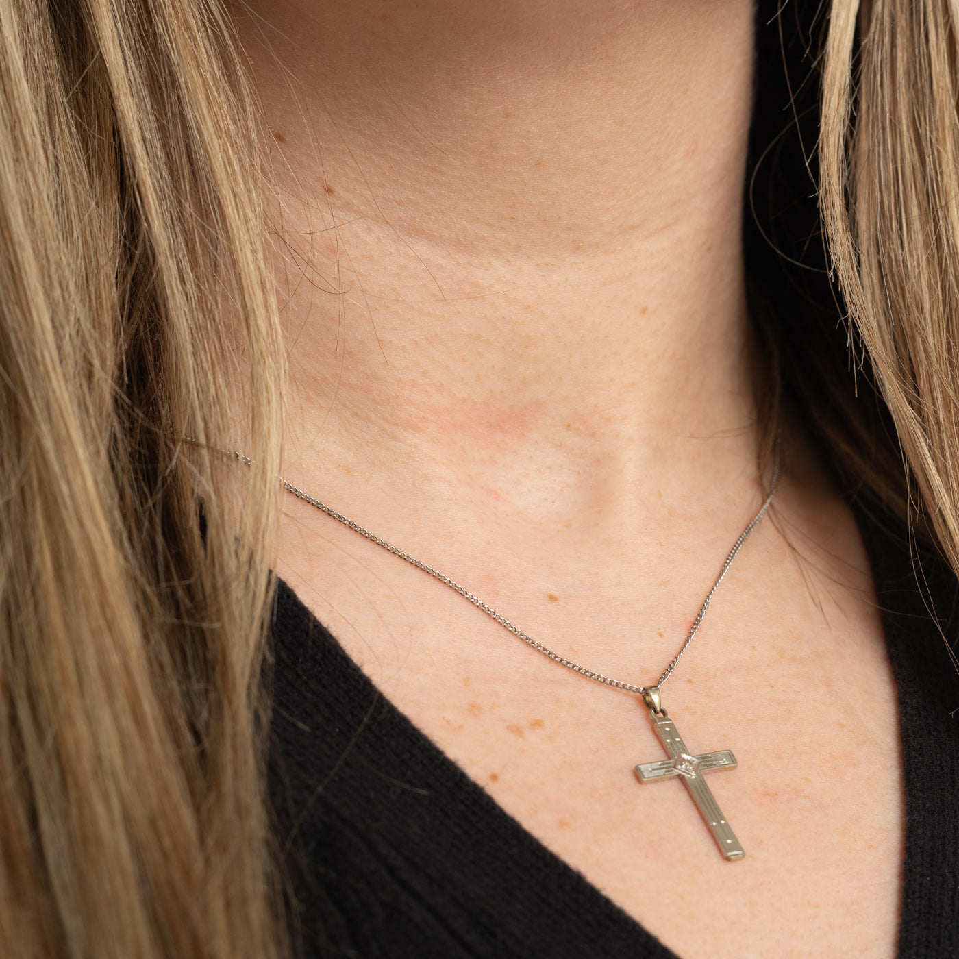 Diamond Engraved Cross Pendant