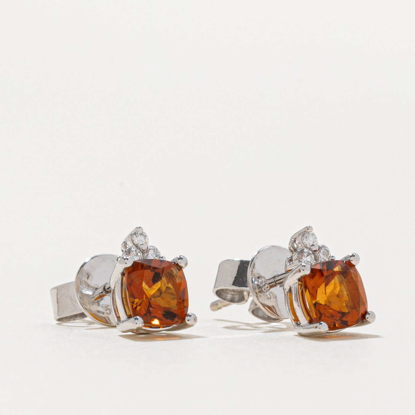 14k Citrine & Diamond Stud Earrings | 0.86ctw, 0.03ctw