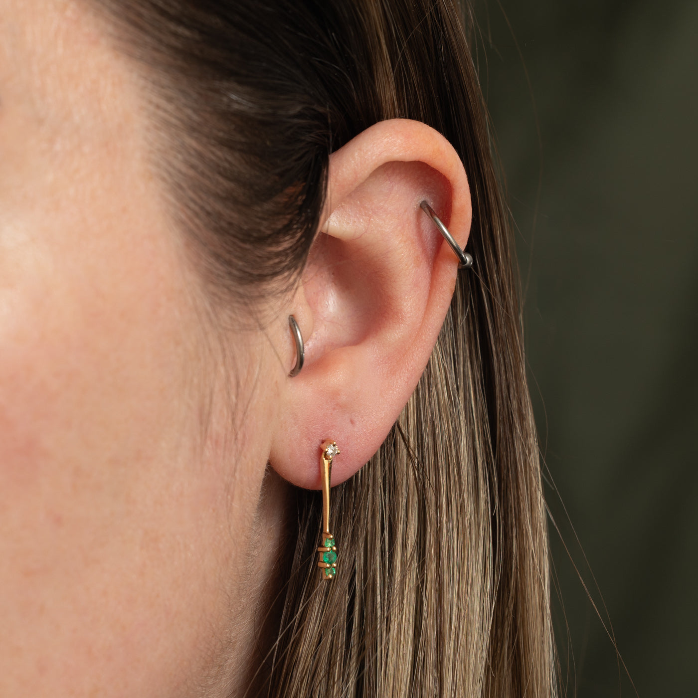 14k Emerald & Diamond Drop Earrings | 0.10ctw, 0.06ctw
