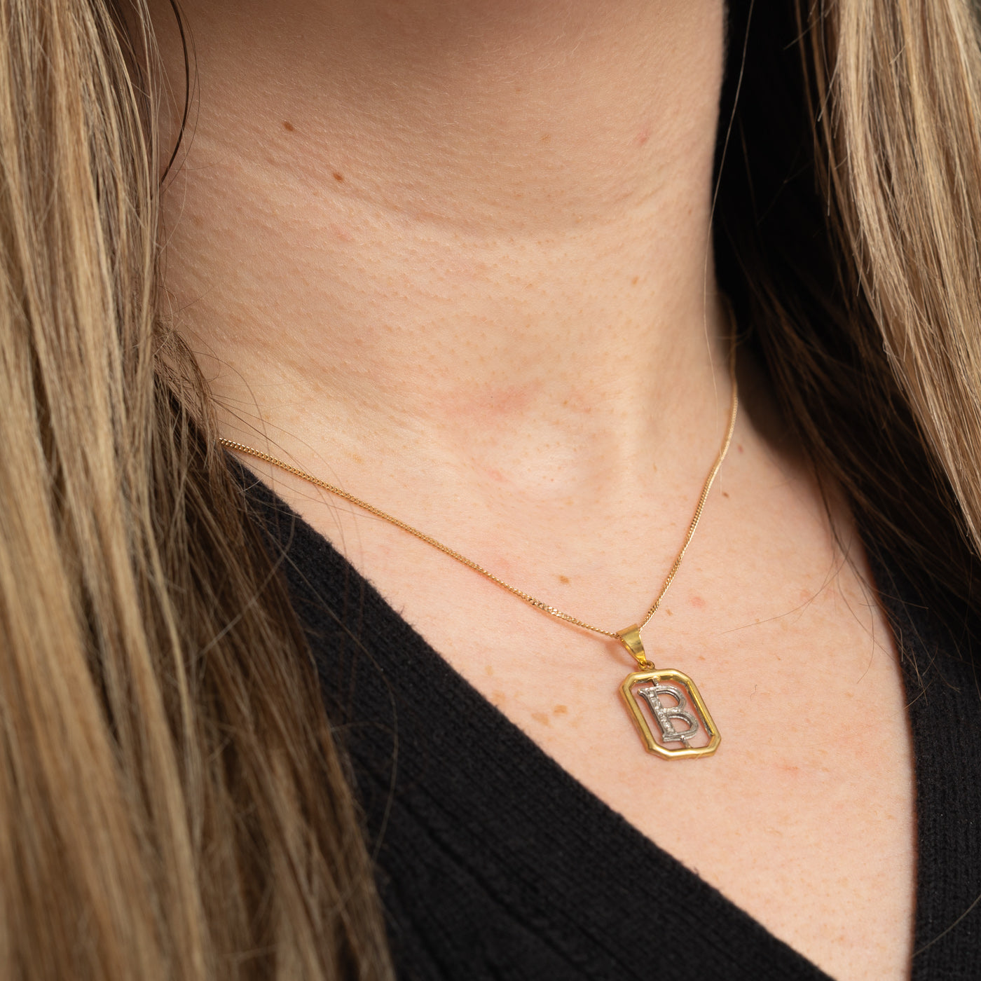 18k Diamond "B" Initial Pendant