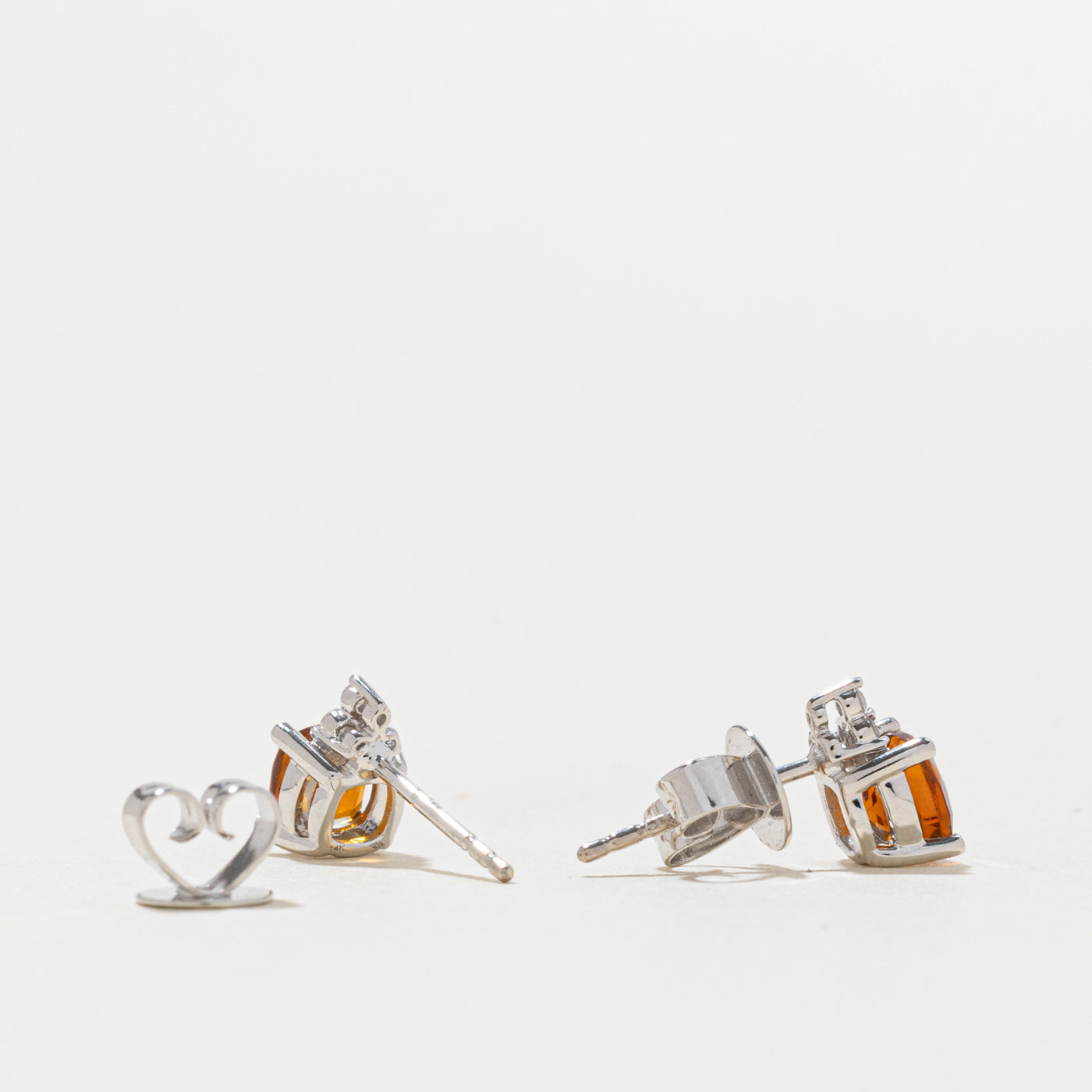 14k Citrine & Diamond Stud Earrings | 0.86ctw, 0.03ctw