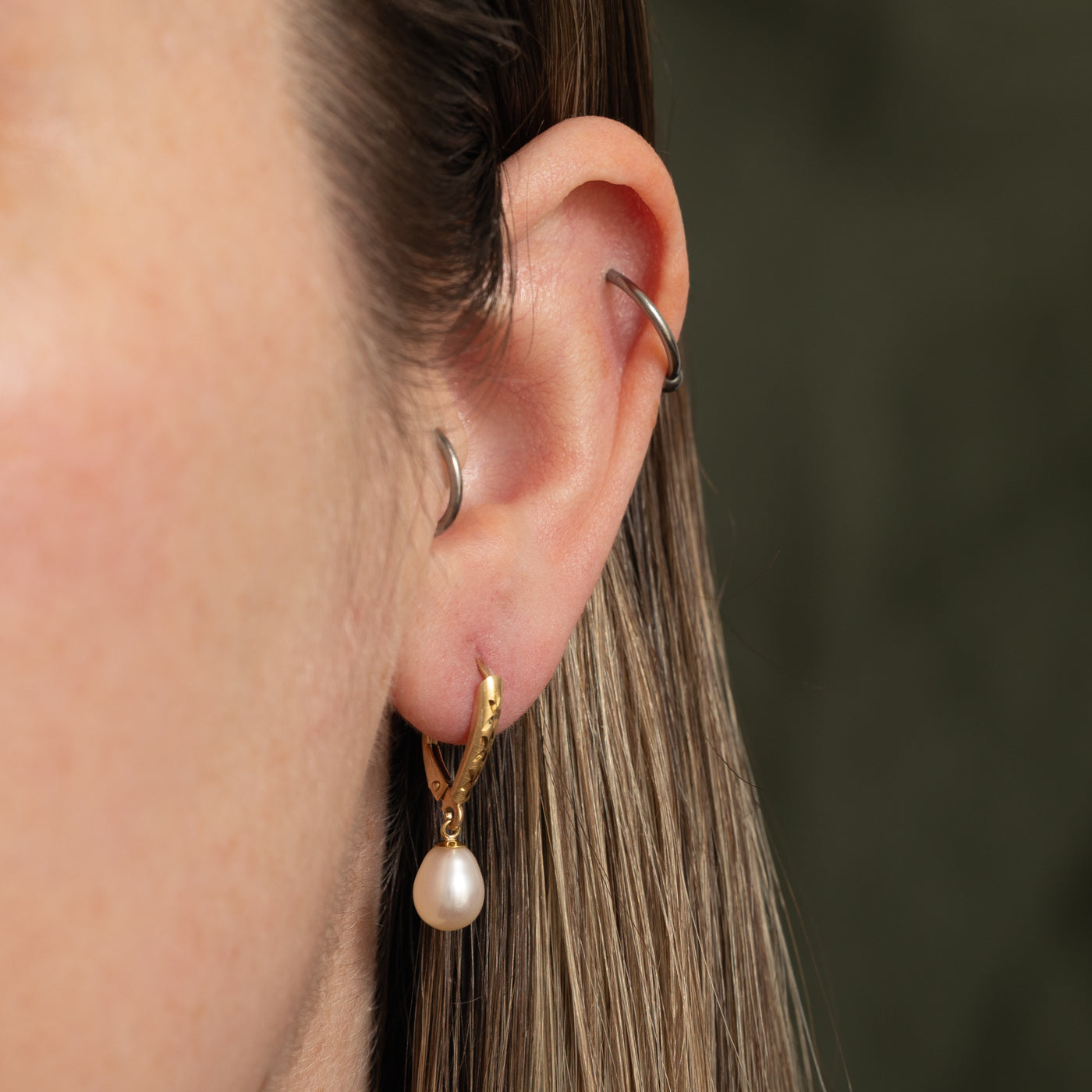 14k Pearl Engraved Drop Earrings
