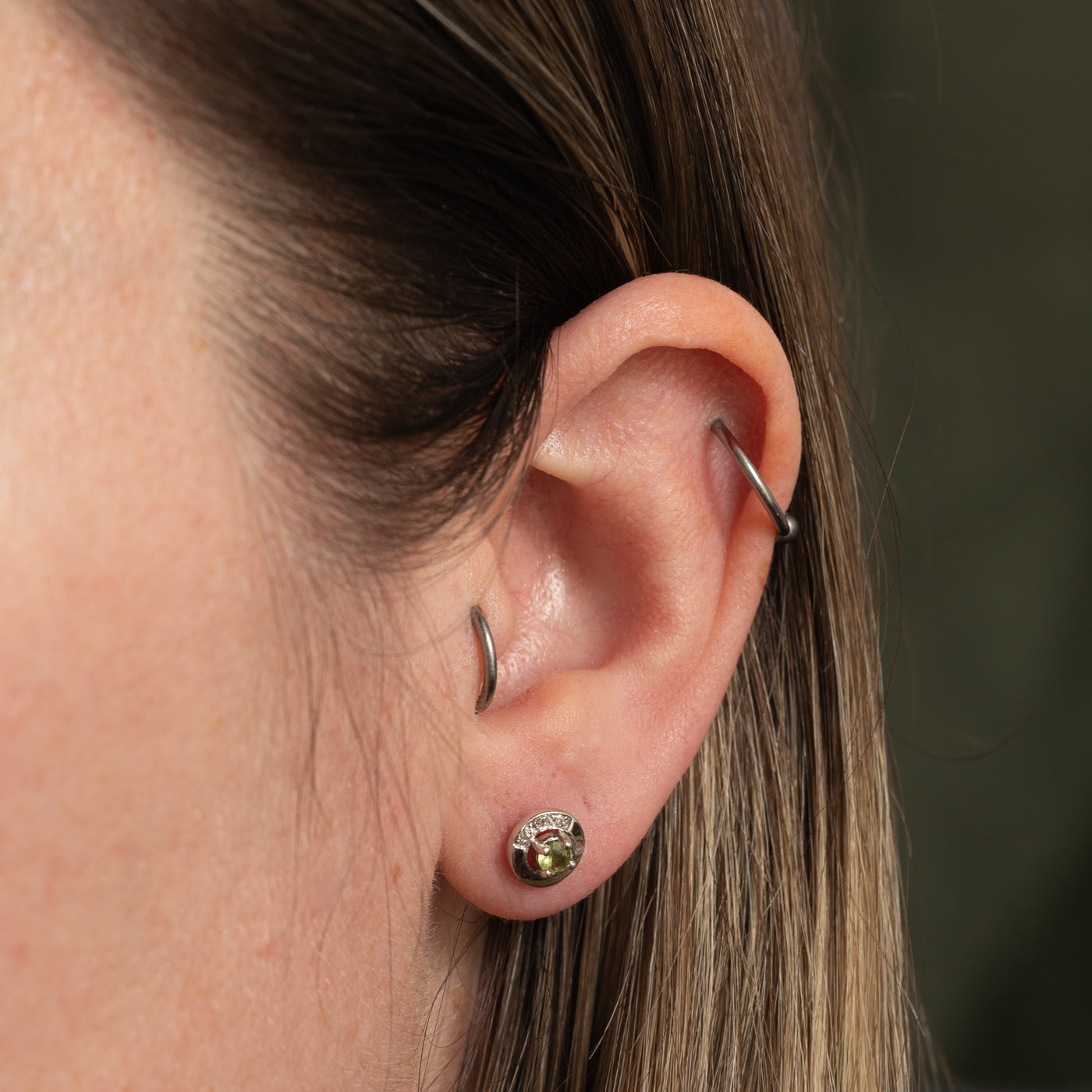 10k Peridot & Diamond Stud Earrings | 0.15ctw, 0.03ctw